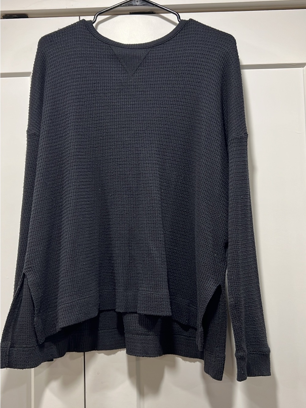 American Eagle Outfitters Black Waffle-Knit Crewneck Sweater